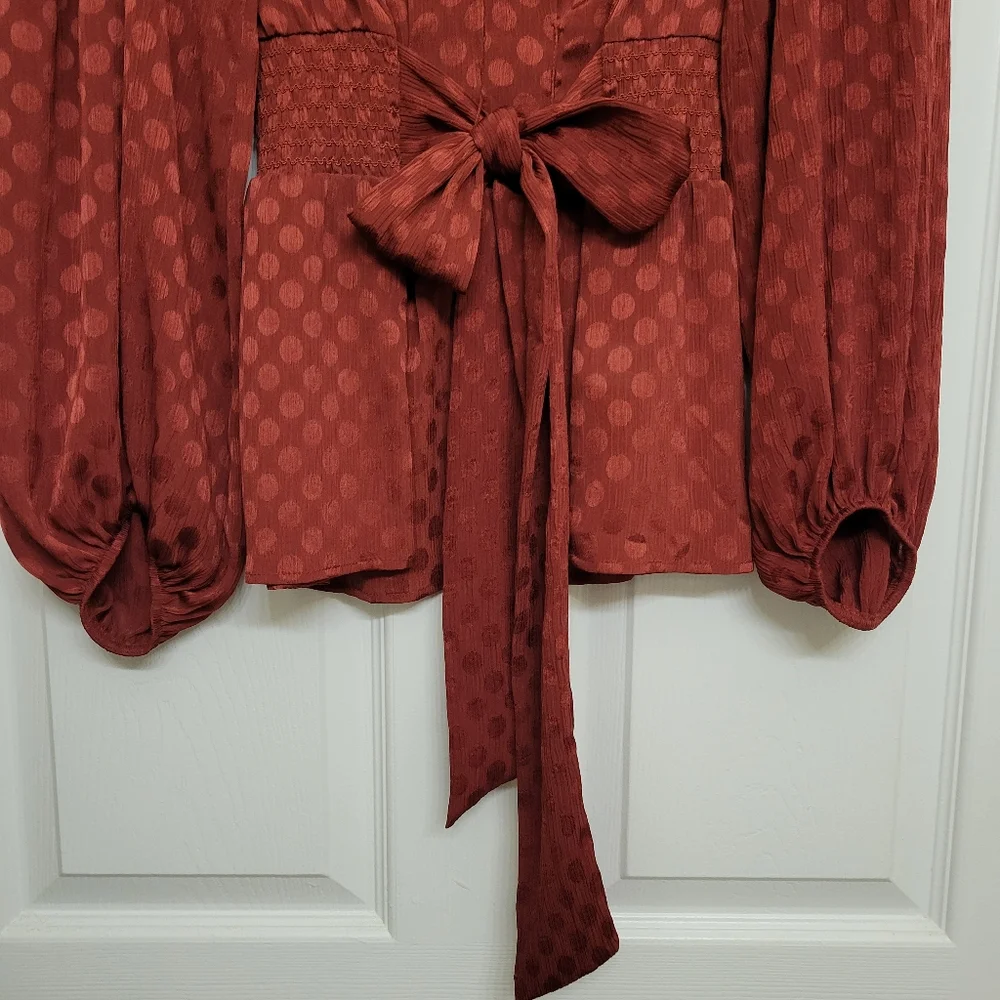 Women's Max Studio Burnt Orange Long Sleeve Flowy Blouse, Size Large - Picture 9 of 16